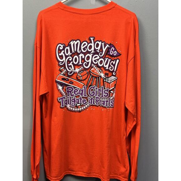 Gameday Gorgeous Longsleeve T-Shirt‎ Womens XL Gildan Tailgate Pearls Orange - Picture 1 of 7